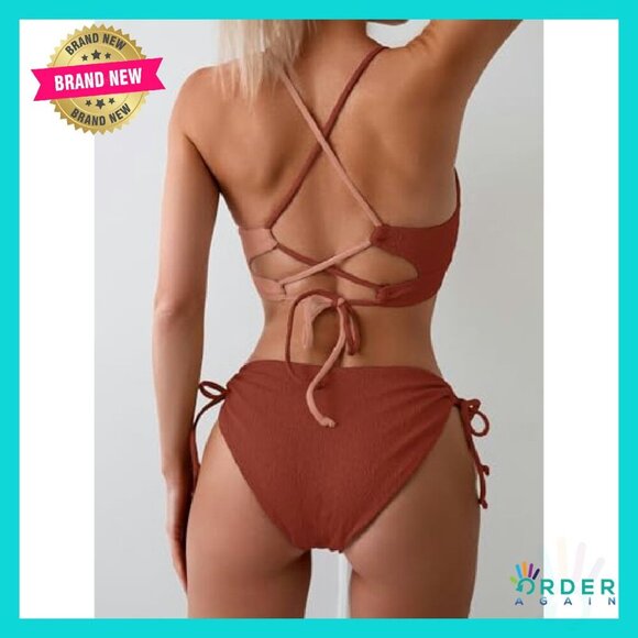 Sexy Bikini Set Lace Up Tie Side Swimsuit Adjustable Y2K Chic Beachwear - Picture 5 of 6